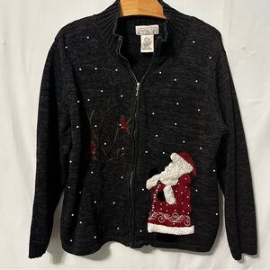 Mandal Bay Cardigan Santa Cardinals Navy Full Zip Womens XL Pearls Faux Fur